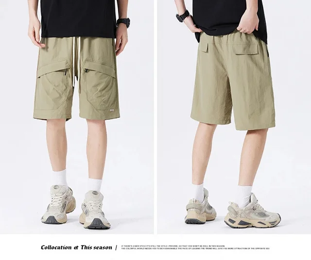 2025 Summer American Parachute Shorts for Men in Loose Straight Style with Multiple Pockets Detail
