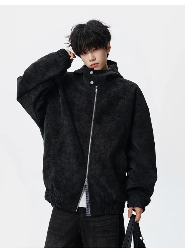 Retro HK Style Men's PU Leather Jacket Detail