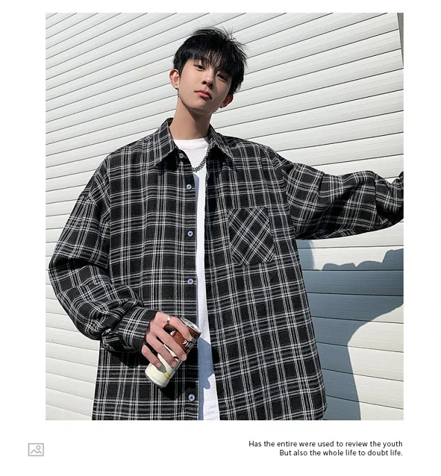 Unisex Retro Plaid Shirt Jacket Detail