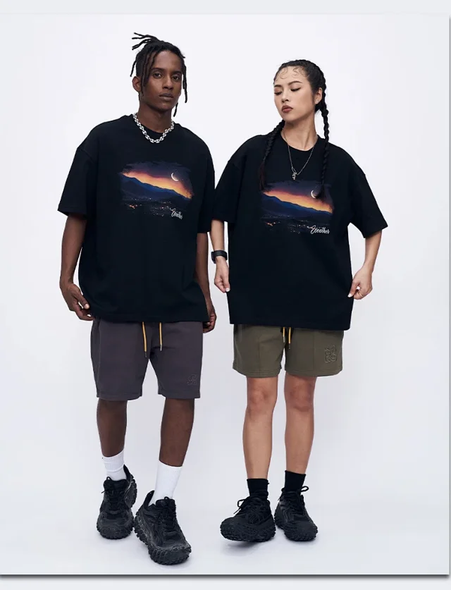 RFSD Men's Heavyweight 250g Loose Drop - Shoulder Sunset Print T - Shirt Detail