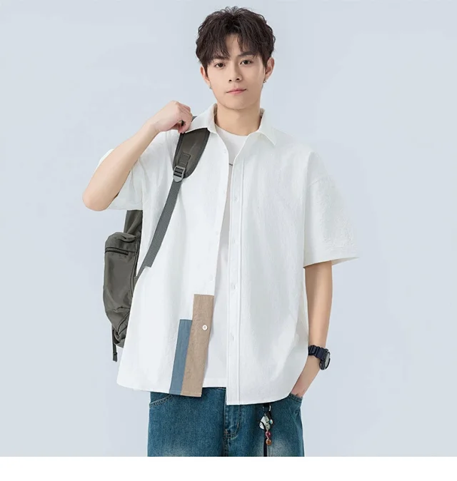Summer Men's Short Sleeve Shirt: Trendy & Retro Detail
