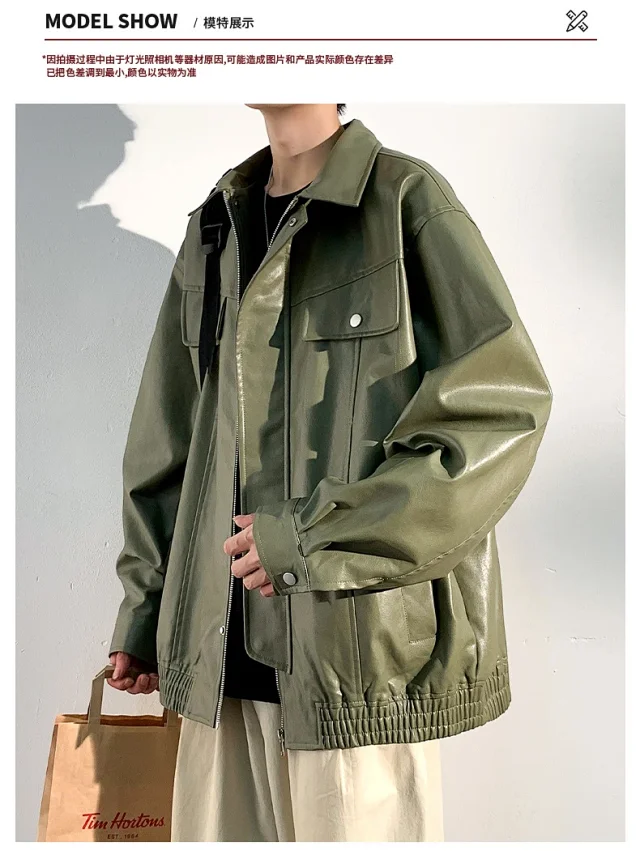 2025 Fall PU Leather Jacket for Men Detail