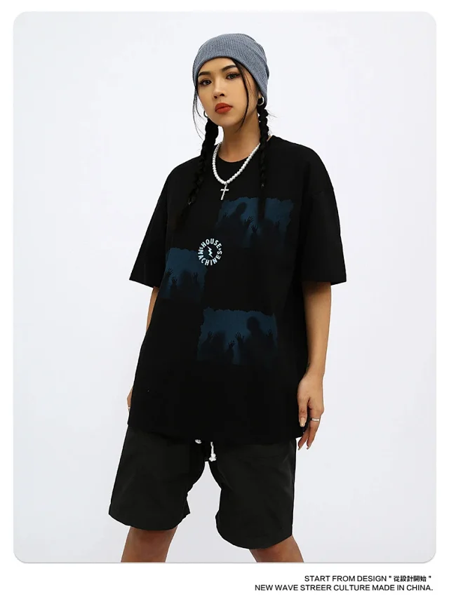 RFSD | 2025 Summer New Heavy - duty Guochao Dark Print Short - sleeved T - shirt Couple Loose Streetwear Detail