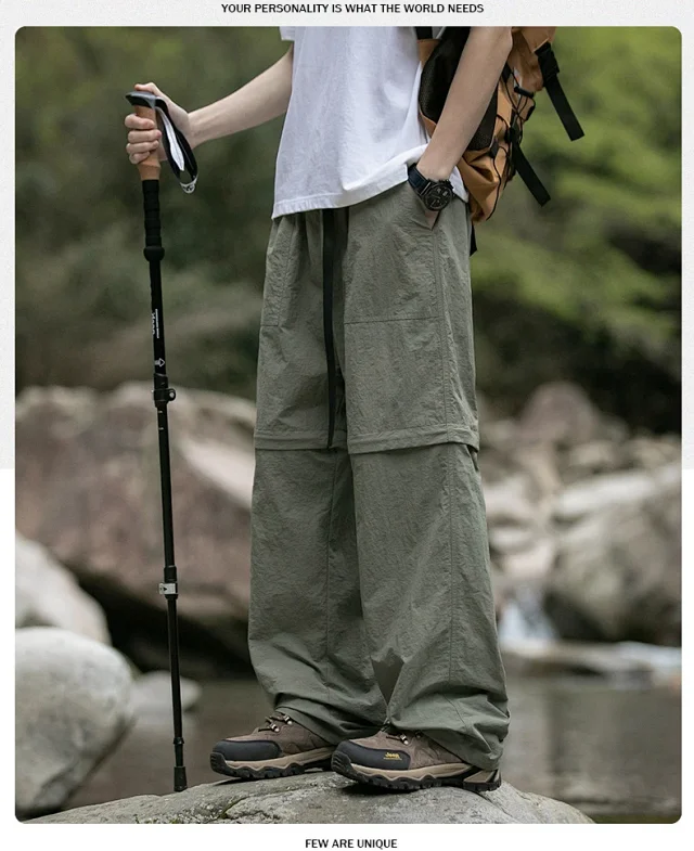 Japanese Loose Workwear Summer Wide Leg Trousers Detail
