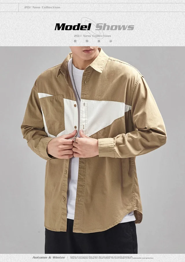 Japanese Men's 2025 Early Fall New Patchwork Long-sleeve Shirt Detail