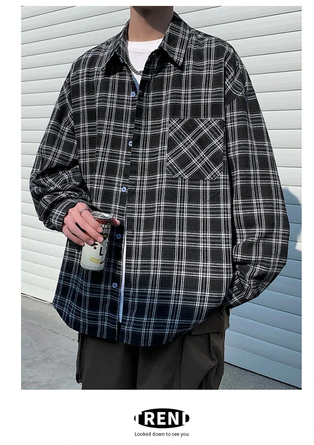 Unisex Retro Plaid Shirt Jacket Detail