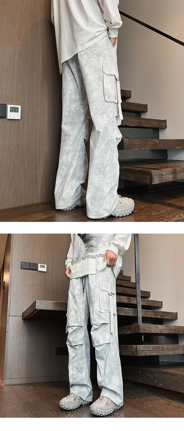 Premium Men's Tie - Dye Wide - Leg Cargo Pants Detail