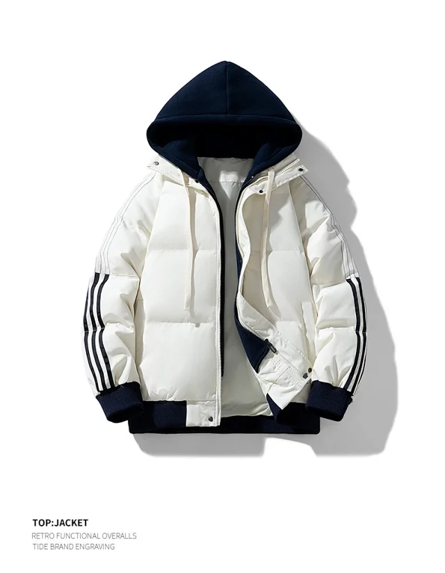 Unisex Loose Winter Hooded Puffer (Faux 2-in-1) Detail