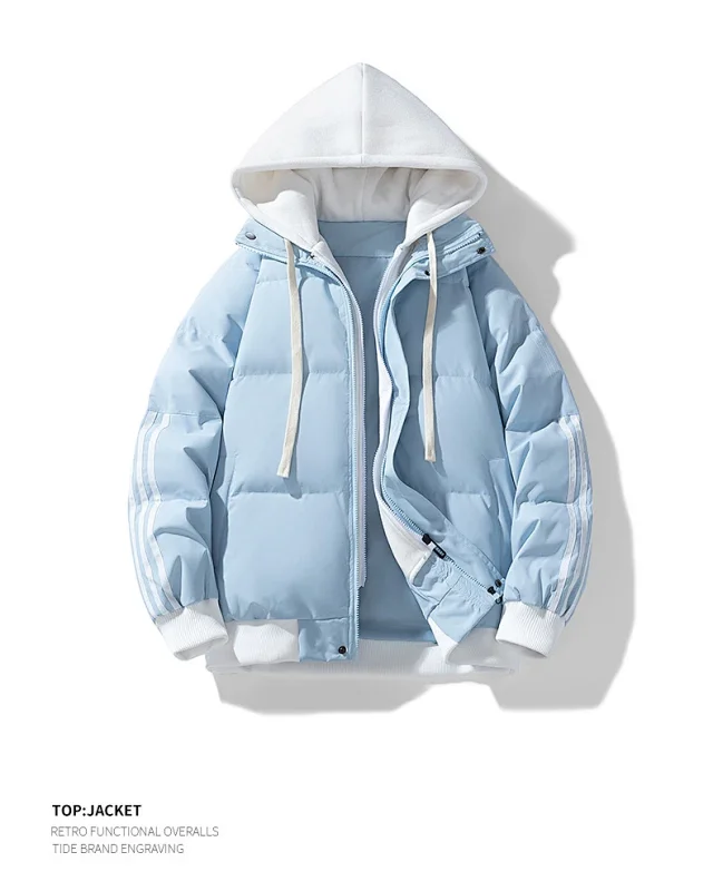Unisex Loose Winter Hooded Puffer (Faux 2-in-1) Detail