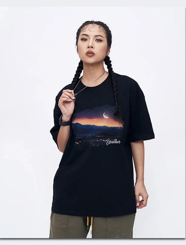 RFSD Men's Heavyweight 250g Loose Drop - Shoulder Sunset Print T - Shirt Detail
