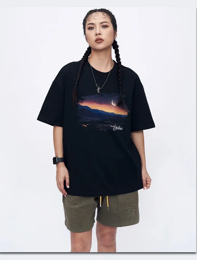 RFSD Men's Heavyweight 250g Loose Drop - Shoulder Sunset Print T - Shirt Detail