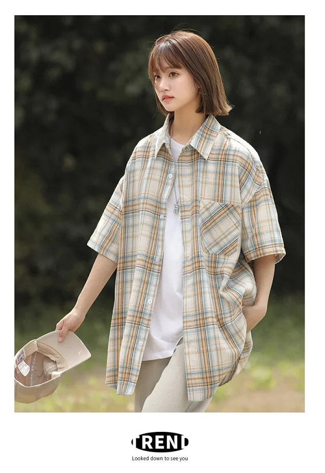 Vintage Plaid Short-sleeve Shirt Detail
