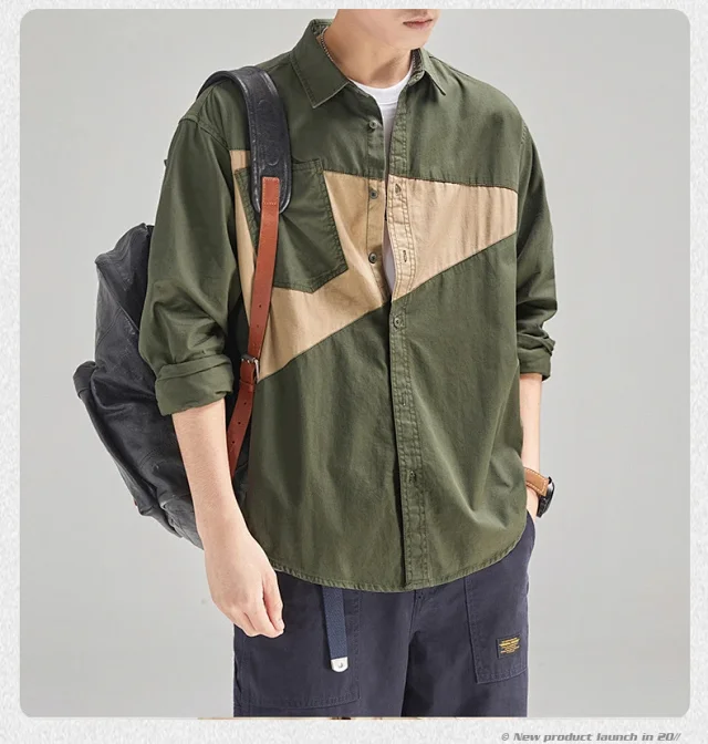 Japanese Men's 2025 Early Fall New Patchwork Long-sleeve Shirt Detail