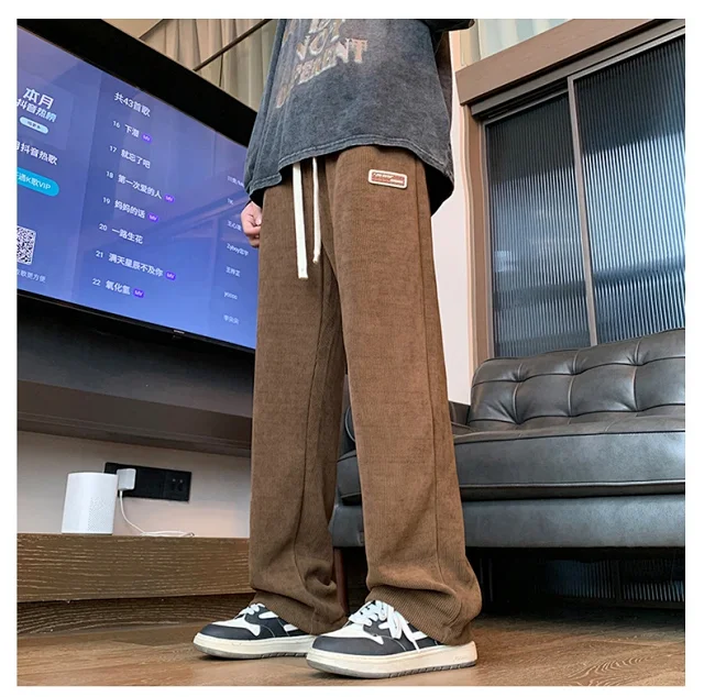 Autumn New Japanese Retro Corduroy Wide Leg Pants for Men Detail