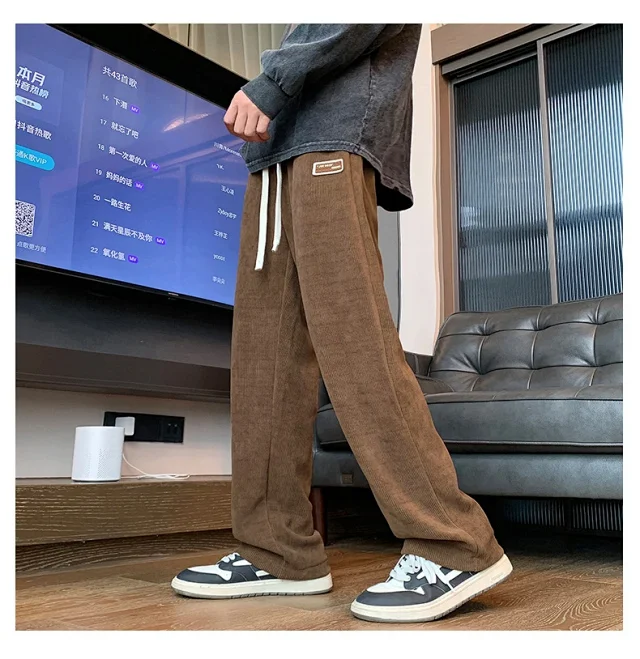 Autumn New Japanese Retro Corduroy Wide Leg Pants for Men Detail