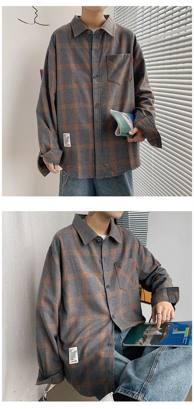 Men's Long Sleeve Plaid Shirt Detail