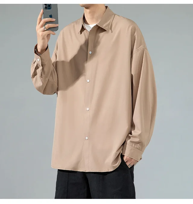 Men's 2025 Autumn Solid Long-sleeve Shirt Detail