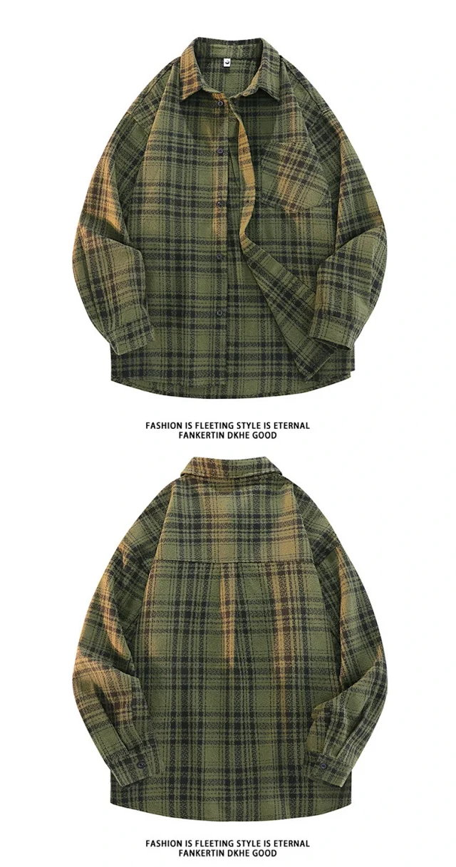 Autumn Retro Plaid Shirt Detail