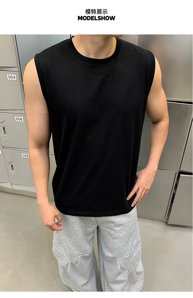 Hong Kong Style Men's Cotton White Tank Top Detail