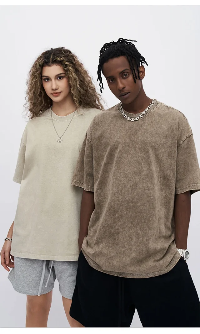 RFSD Men's | Balenciaga Dupe New 285G Washed Waxed Crew Neck Short Sleeve American Heavyweight Trendy T - Shirt Detail