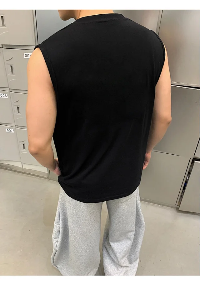 Hong Kong Style Men's Cotton White Tank Top Detail