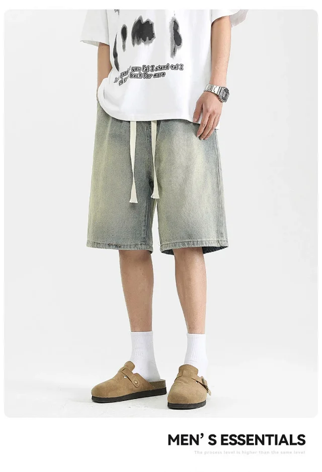 Men's Denim Shorts 2025 High Street Yellow Detail