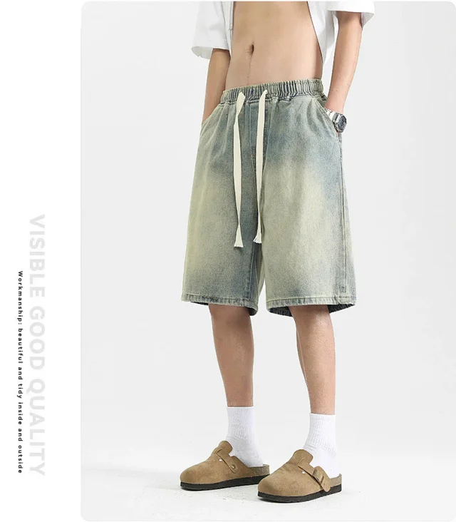 Men's Denim Shorts 2025 High Street Yellow Detail