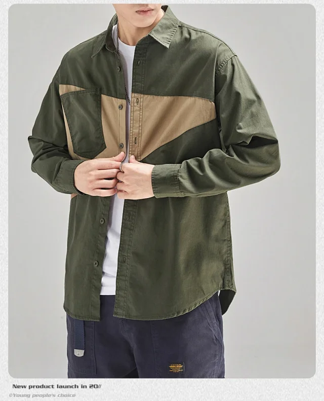 Japanese Men's 2025 Early Fall New Patchwork Long-sleeve Shirt Detail