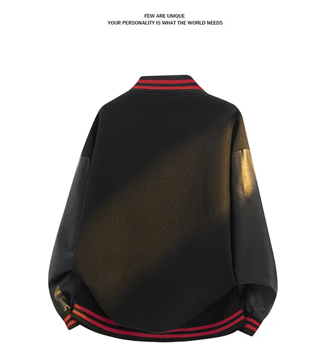 Men's Retro PU - Leather Baseball Jacket Detail