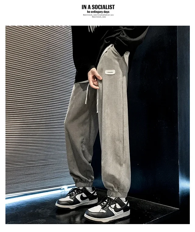 Autumn Mens Retro Loose Tapered Pants Detail