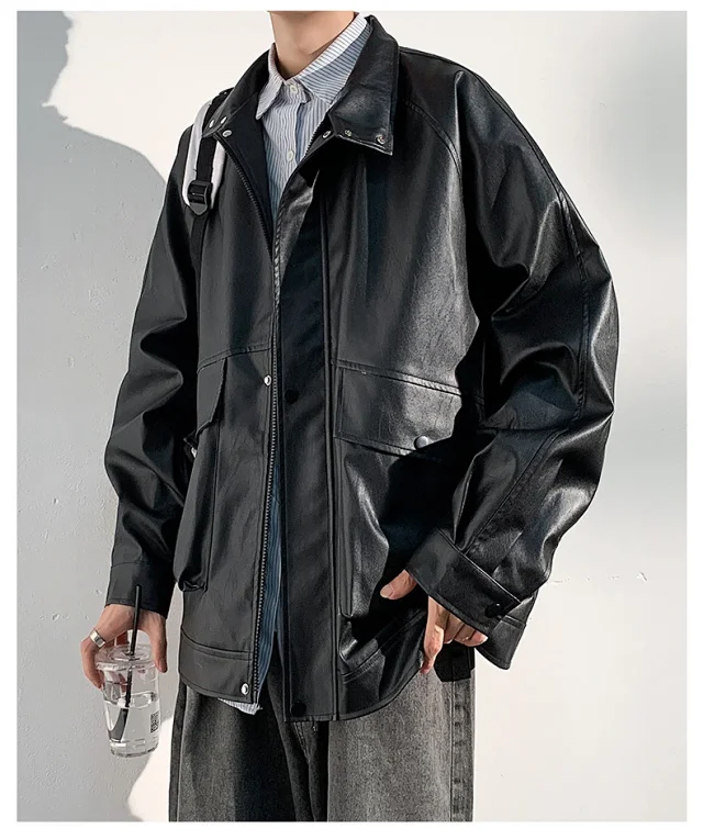 2025 Fall PU Leather Jacket for Men Detail