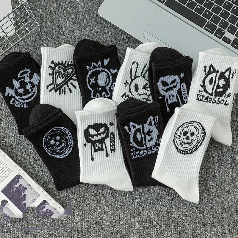 Men's Black & White Mid-Calf Sports Socks（20 pairs）