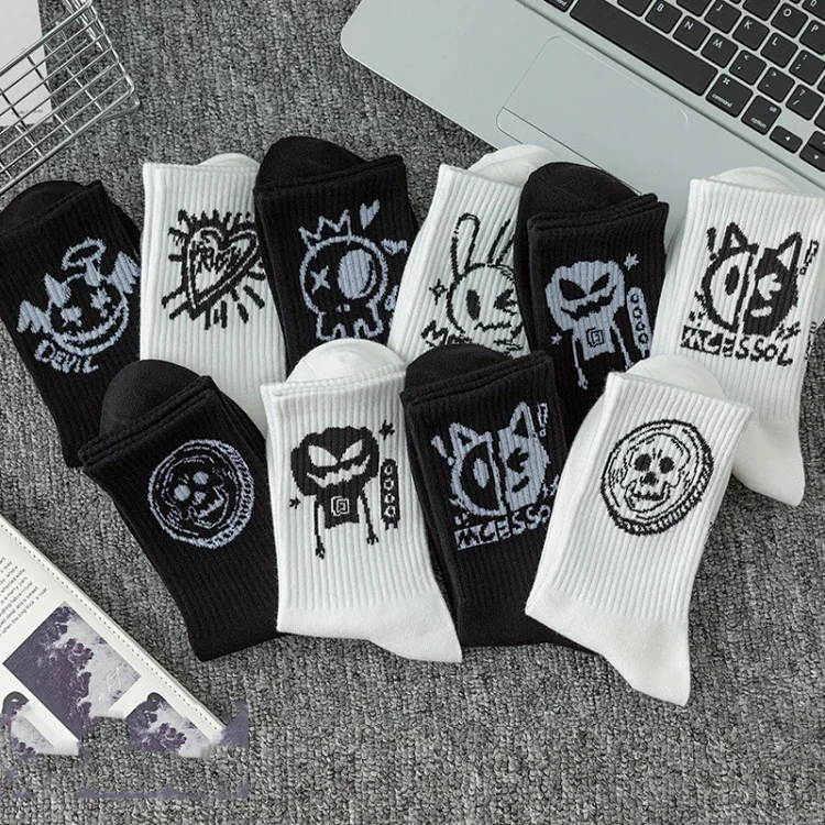 Men's Black & White Mid-Calf Sports Socks(20 pairs)