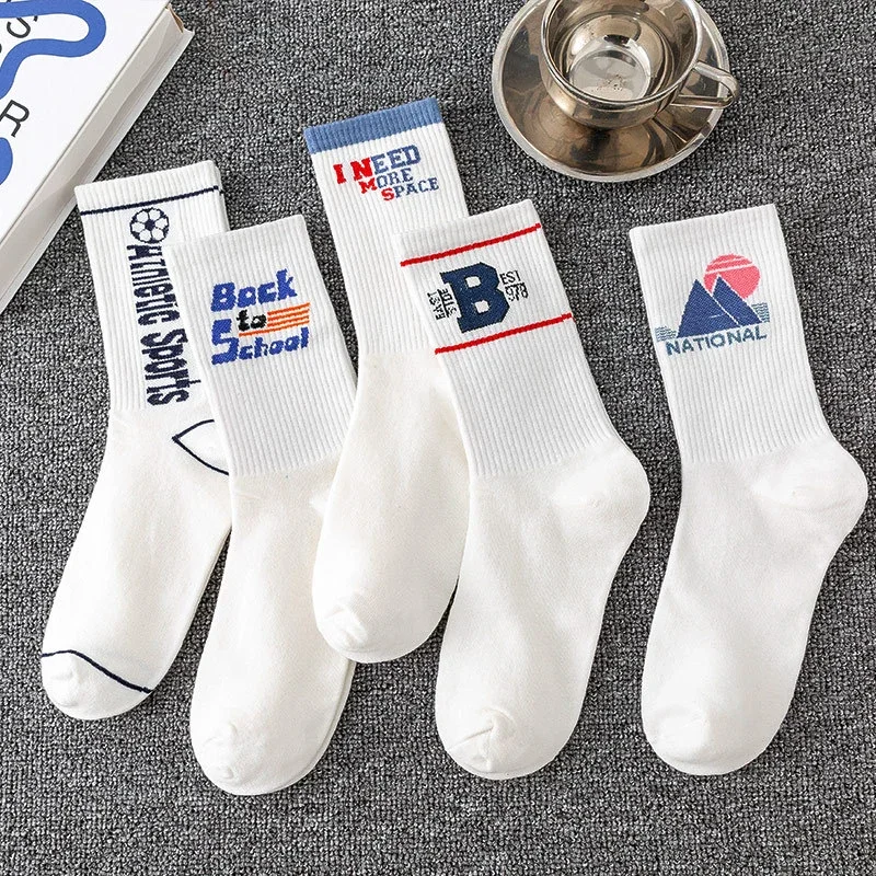 Trendy Lettered Men's White Crew Socks（10 pairs）
