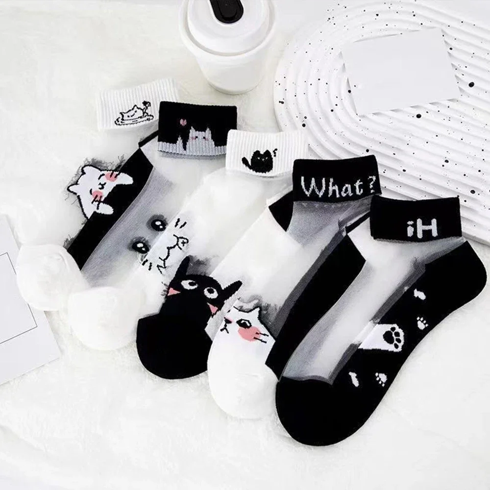 Women's Sheer Cat Print Socks（10 pairs）