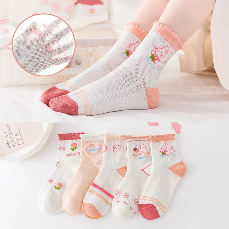 Red Lace Ankle Socks for Girls(5 pairs)