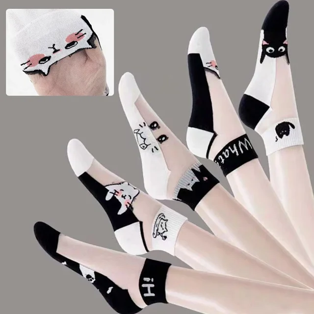 Women's Sheer Cat Print Socks（10 pairs） Detail