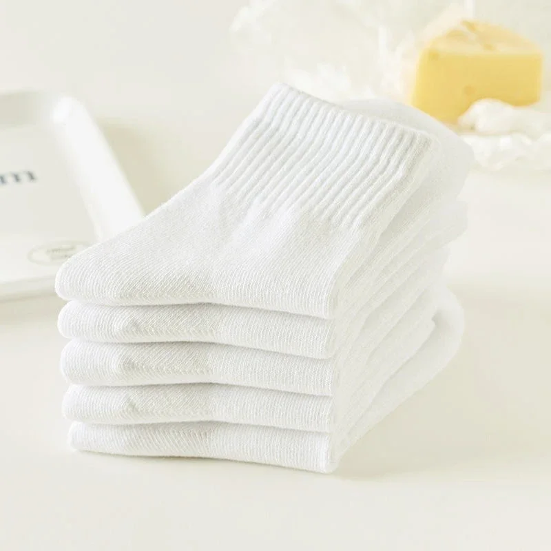Kids' Solid White Ankle Socks（10 pairs）