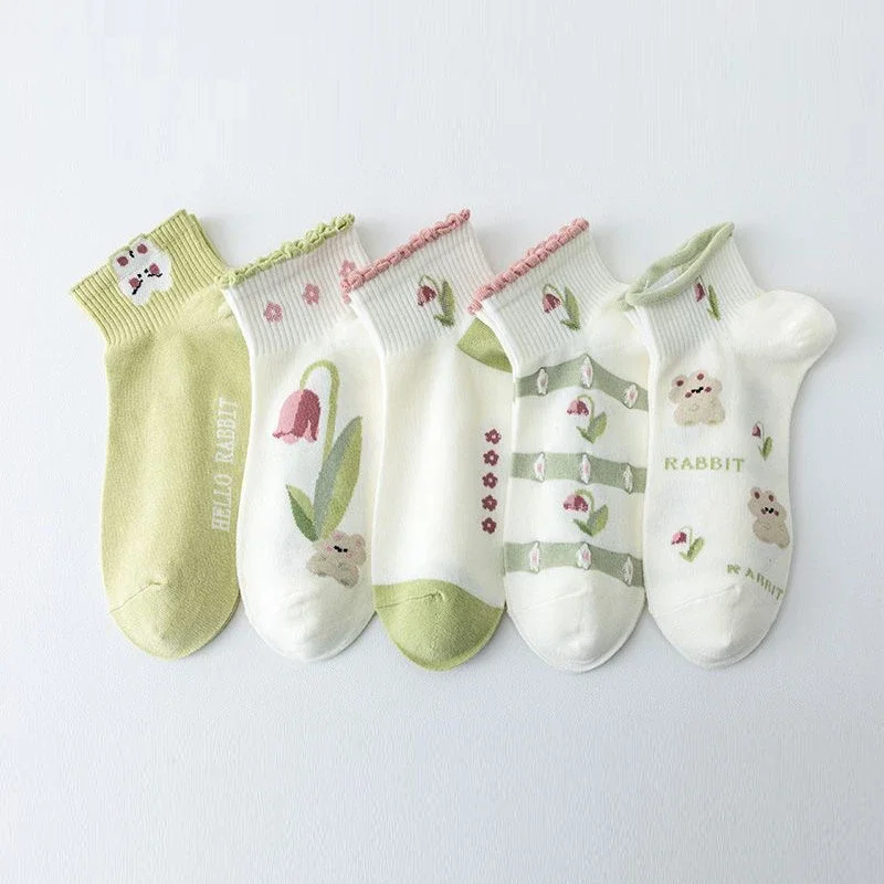 Sweet Floral Breathable Cotton Ankle Socks（10 pairs）