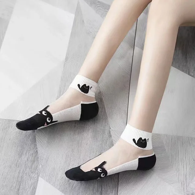 Women's Sheer Cat Print Socks（10 pairs） Detail