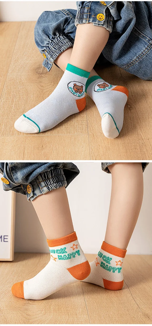 Kids' Cartoon Ankle Socks with Lace（5 pairs） Detail