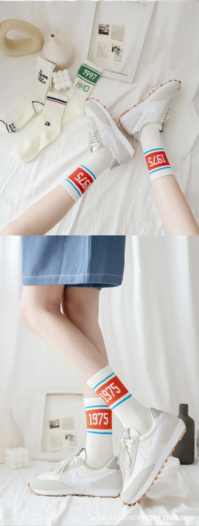 Cozy White Mid-Calf Cotton Socks（4 pairs） Detail