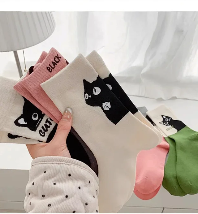 Cartoon Cat Breathable Crew Socks（10 pairs） Detail