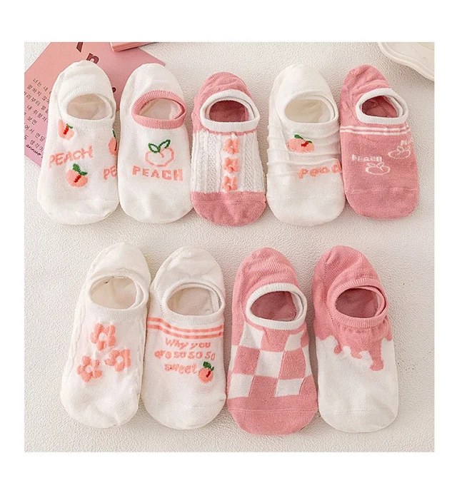 Korean-Style Pink Cartoon No-Show Socks（10 pairs） Detail