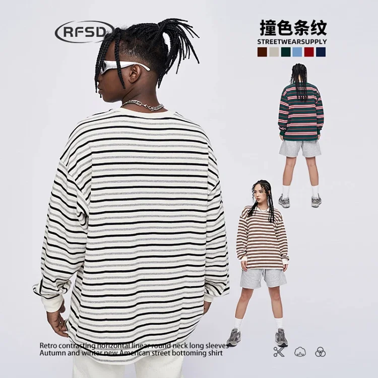 RFSD Unisex Fall 2025 Contrast-Stripe Loose Crew-Neck T-Shirt