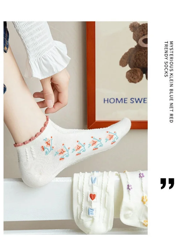 Sweet Floral Breathable Cotton Ankle Socks（10 pairs） Detail