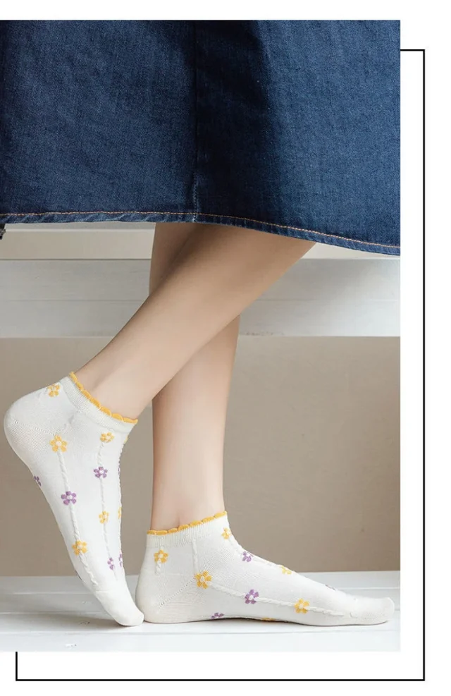 Sweet Floral Breathable Cotton Ankle Socks（10 pairs） Detail