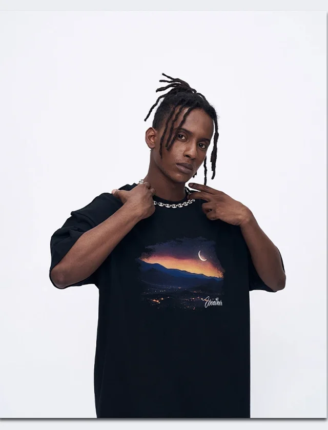 RFSD Men's Heavyweight 250g Loose Drop - Shoulder Sunset Print Tee Detail
