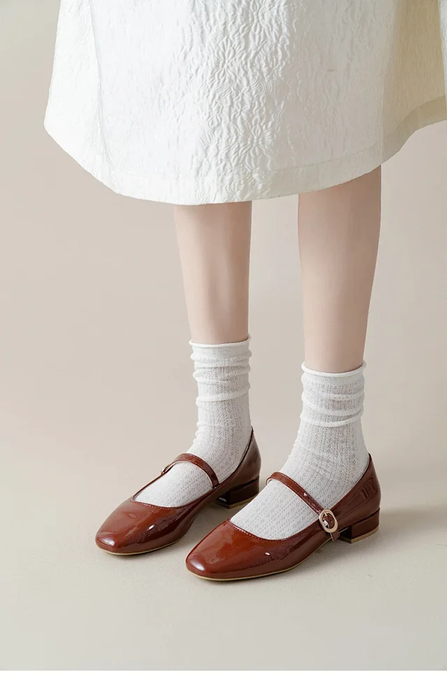 Summer Women's Mid-Calf Breathable Combed Cotton Solid College Style Ins Mesh Heap Socks Detail