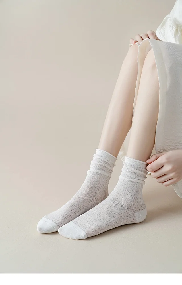 Summer Women's Mid-Calf Breathable Combed Cotton Solid College Style Ins Mesh Heap Socks Detail
